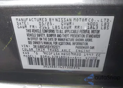 2025 Nissan Sentra Sv z USA, uszkodzony, nr VIN 3N1AB8CV6SY352371